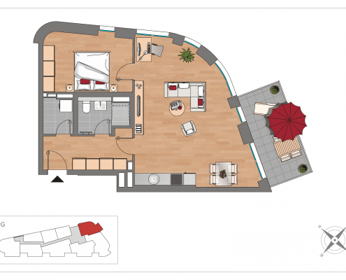 Grundriss WE01 – 2-Zimmer-Wohnung mit 68,44 m² im Erdgeschoss, OSTFORUM Leipzig