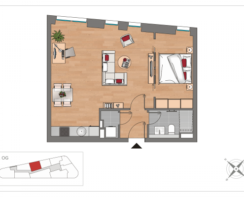 Grundriss WE16 – 2-Zimmer-Wohnung mit 51,87 m² im 1. Obergeschoss, OSTFORUM Leipzig