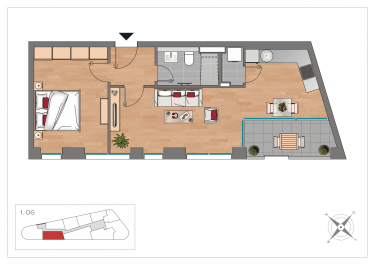 Grundriss WE18 – 2-Zimmer-Wohnung mit 52,72 m² im 1. Obergeschoss, OSTFORUM Leipzig