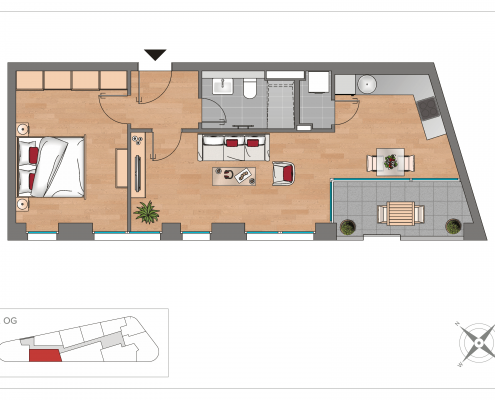 Grundriss WE18 – 2-Zimmer-Wohnung mit 52,72 m² im 1. Obergeschoss, OSTFORUM Leipzig