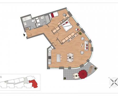 Grundriss WE02 – 3-Zimmer-Wohnung mit 107,01 m² im Erdgeschoss, OSTFORUM Leipzig