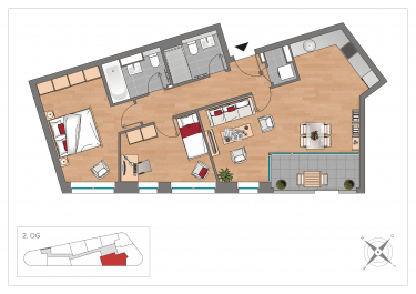 Grundriss WE20 – 3-Zimmer-Wohnung mit 75,02 m² im 2. Obergeschoss, OSTFORUM Leipzig