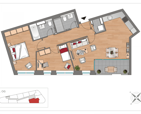 Grundriss WE20 – 3-Zimmer-Wohnung mit 75,02 m² im 2. Obergeschoss, OSTFORUM Leipzig