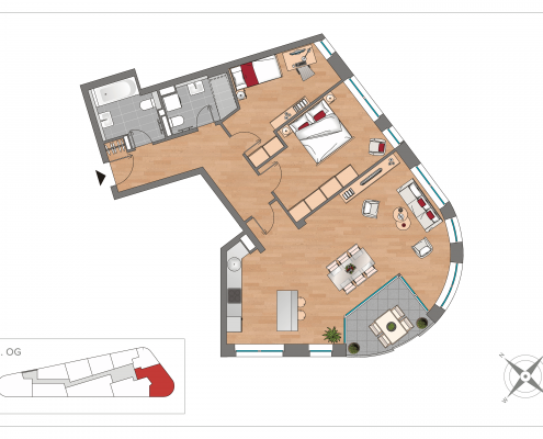 Grundriss WE21 – 3-Zimmer-Wohnung mit 93,29 m² im 2. Obergeschoss, OSTFORUM Leipzig
