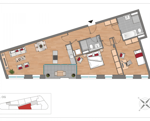 Grundriss WE25 – 3-Zimmer-Wohnung mit 85,66 m² im 2. Obergeschoss, OSTFORUM Leipzig