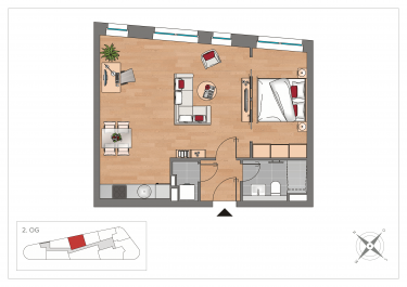 Grundriss WE26 – 2-Zimmer-Wohnung mit 50,74 m² im 2. Obergeschoss, OSTFORUM Leipzig