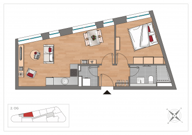 Grundriss WE27 – 2-Zimmer-Wohnung mit 46,01 m² im 2. Obergeschoss, OSTFORUM Leipzig