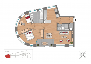 Grundriss WE29 – 3-Zimmer-Wohnung mit 77,56 m² im 2. Obergeschoss, OSTFORUM Leipzig