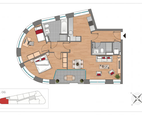Grundriss WE29 – 3-Zimmer-Wohnung mit 77,56 m² im 2. Obergeschoss, OSTFORUM Leipzig