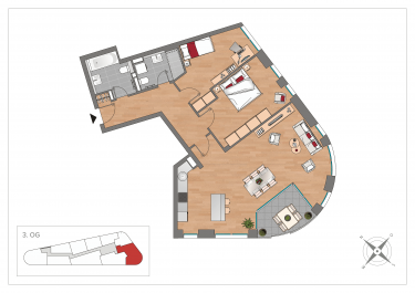Grundriss WE31 – 3-Zimmer-Wohnung mit 96,10 m² im 3. Obergeschoss, OSTFORUM Leipzig