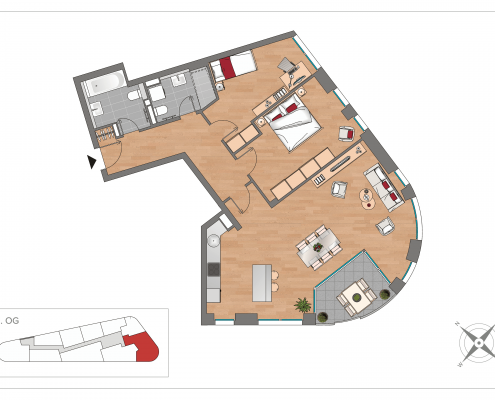 Grundriss WE31 – 3-Zimmer-Wohnung mit 96,10 m² im 3. Obergeschoss, OSTFORUM Leipzig