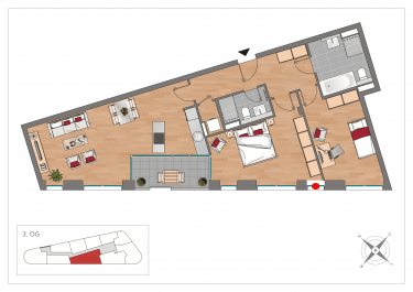 Grundriss WE35 – 3-Zimmer-Wohnung mit 88,32 m² im 3. Obergeschoss, OSTFORUM Leipzig