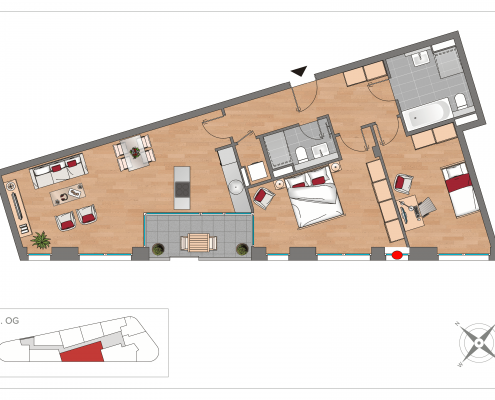 Grundriss WE35 – 3-Zimmer-Wohnung mit 88,32 m² im 3. Obergeschoss, OSTFORUM Leipzig