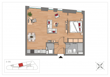 Grundriss WE36 – 2-Zimmer-Wohnung mit 51,77 m² im 3. Obergeschoss, OSTFORUM Leipzig