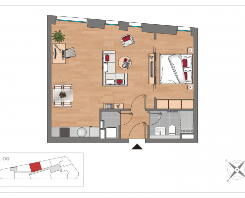 Grundriss WE36 – 2-Zimmer-Wohnung mit 51,77 m² im 3. Obergeschoss, OSTFORUM Leipzig