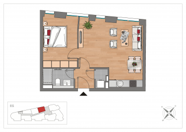 Grundriss WE04 – 2-Zimmer-Wohnung mit 45,95 m² im Erdgeschoss, OSTFORUM Leipzig