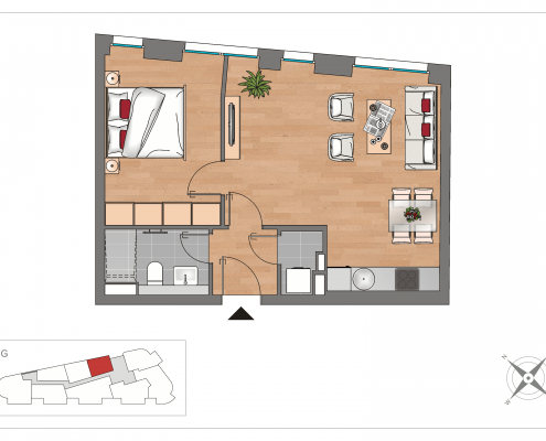 Grundriss WE04 – 2-Zimmer-Wohnung mit 45,95 m² im Erdgeschoss, OSTFORUM Leipzig
