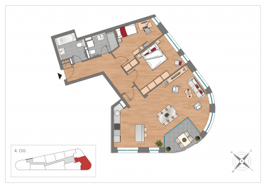 Grundriss WE41 – 3-Zimmer-Wohnung mit 96,35 m² im 4. Obergeschoss, OSTFORUM Leipzig