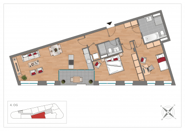 Grundriss WE45 – 3-Zimmer-Wohnung mit 87,97 m² im 4. Obergeschoss, OSTFORUM Leipzig
