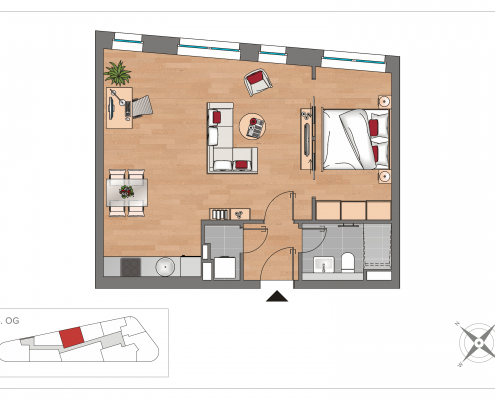 Grundriss WE46 – 2-Zimmer-Wohnung mit 51,93 m² im 4. Obergeschoss, OSTFORUM Leipzig