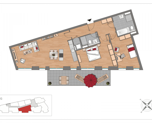 Grundriss WE05 – 3-Zimmer-Wohnung mit 100,55 m² im Erdgeschoss, OSTFORUM Leipzig