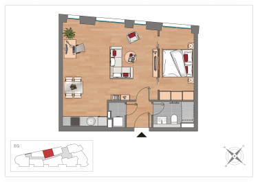 Grundriss WE06 – 2-Zimmer-Wohnung mit 52,04 m² im Erdgeschoss, OSTFORUM Leipzig
