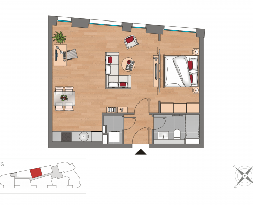 Grundriss WE06 – 2-Zimmer-Wohnung mit 52,04 m² im Erdgeschoss, OSTFORUM Leipzig