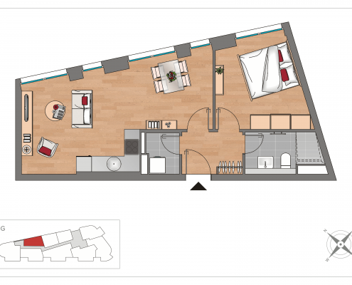 Grundriss WE07 – 2-Zimmer-Wohnung mit 47,66 m² im Erdgeschoss, OSTFORUM Leipzig
