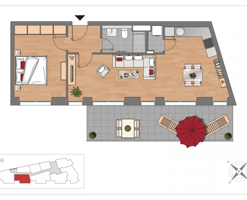 Grundriss WE08 – 2-Zimmer-Wohnung mit 65,64 m² im Erdgeschoss, OSTFORUM Leipzig