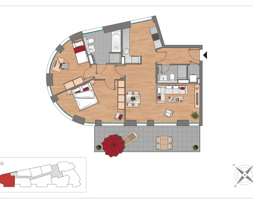Grundriss WE09 – 3-Zimmer-Wohnung mit 93,38 m² im Erdgeschoss, OSTFORUM Leipzig